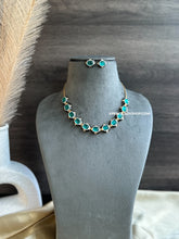 Load image into Gallery viewer, Emma Black Green Enamel Designer Inspired Dainty American Diamond Necklace set
