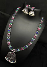 Load image into Gallery viewer, German silver Long Lakshmi ji Jhumka design necklace set
