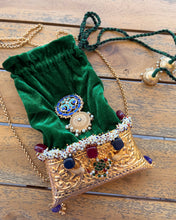 Load image into Gallery viewer, Green Dual Tone Polti Kashmiri Clutch Pachi Work Handmade Brass
