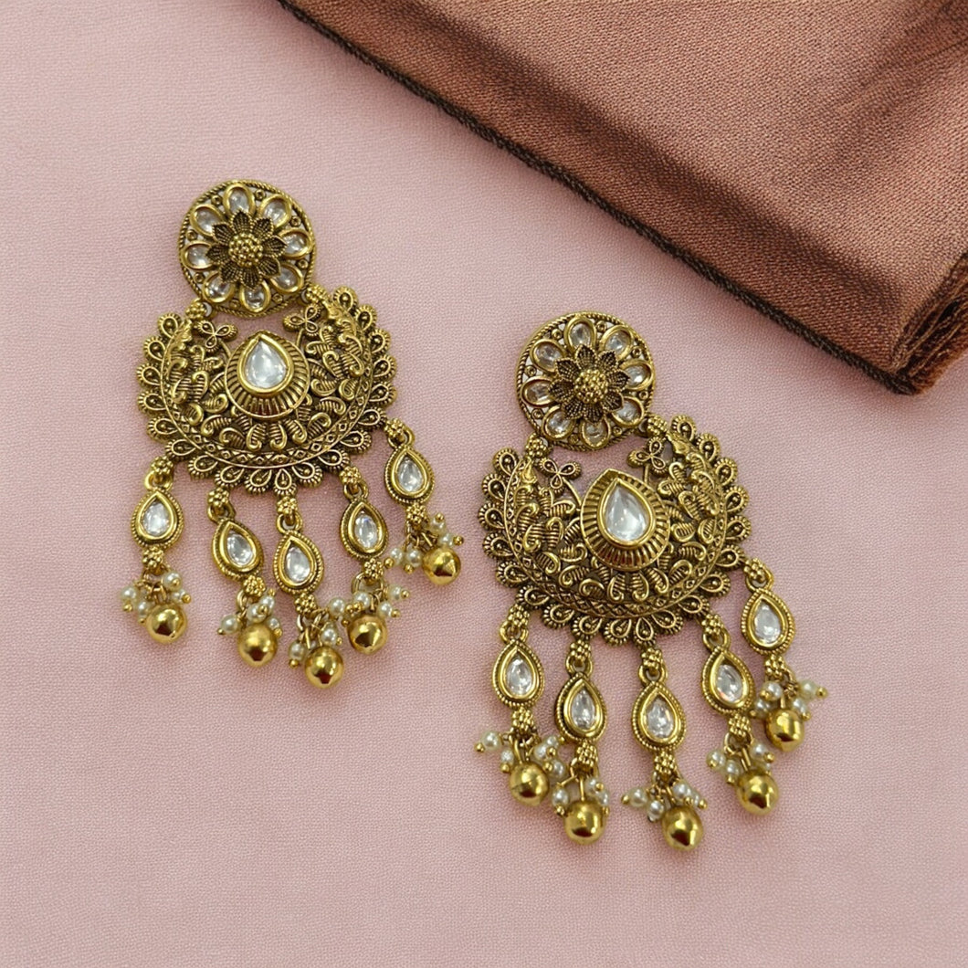 Golden Kundan Pearl drop Indian ethnic earrings