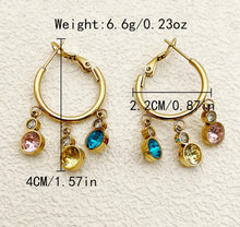 Load image into Gallery viewer, 18k gold plated Stainless Steel Multicolor stone dangling  earrings IDW
