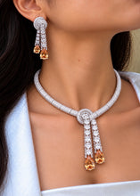 Load image into Gallery viewer, Solitaire Champagne Necklace Set with Earrings worn
