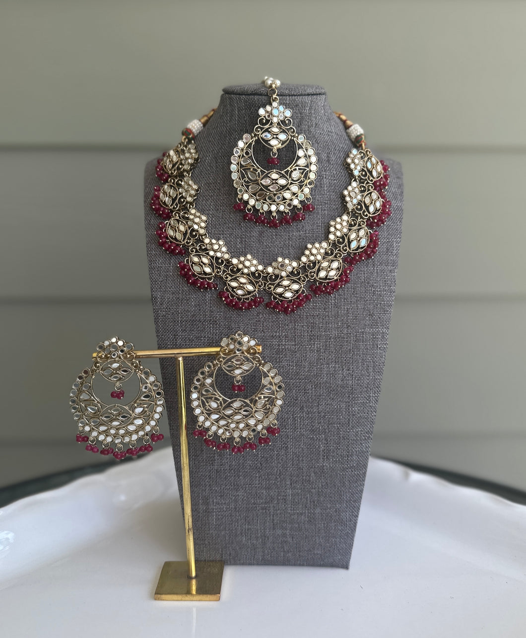 Mirror Beads necklace set with maangtikka