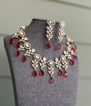 Load image into Gallery viewer, 22k gold plated Ruby dangling Statement Tayani Necklace set
