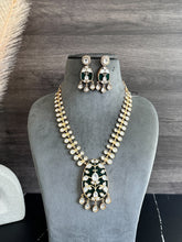 Load image into Gallery viewer, Inlay Green Gold plated moissanite Stone Designer Dainty Necklace set
