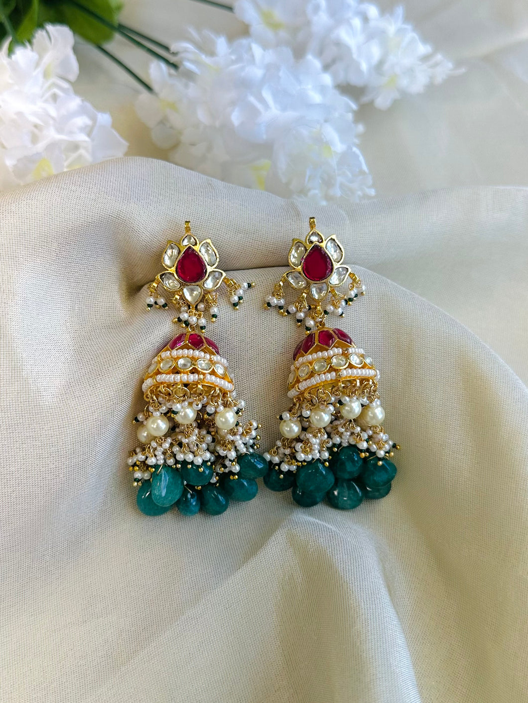 Pachi Kundan Brass Jhumka  Statement Designer Earrings