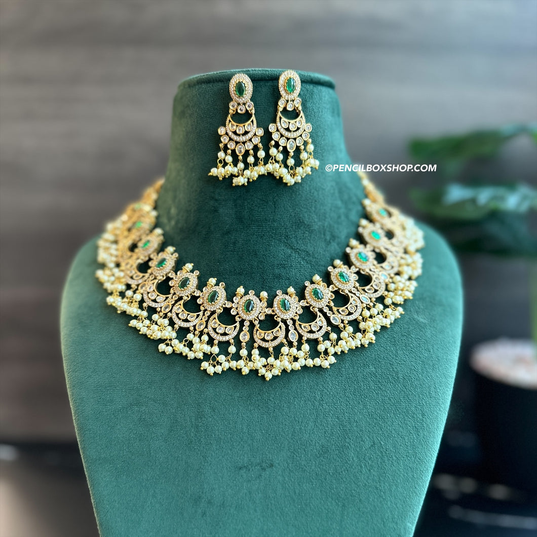 Multiple Colors-Golden guttapusalu cz Ethnic Necklace set temple jewelry