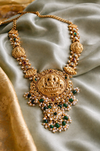 Load image into Gallery viewer, Lakshmi Ji Elephant Multicolor Real Kemp Stone Green Long Haram Necklace set
