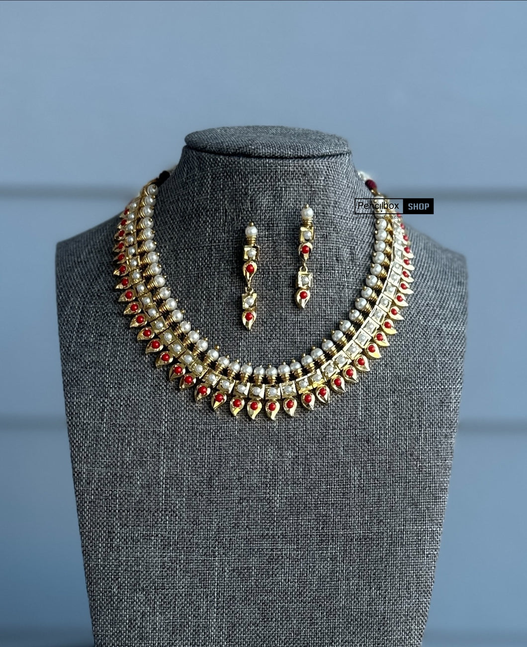 Orange Real pearl Dainty American diamond Pearls Necklace set