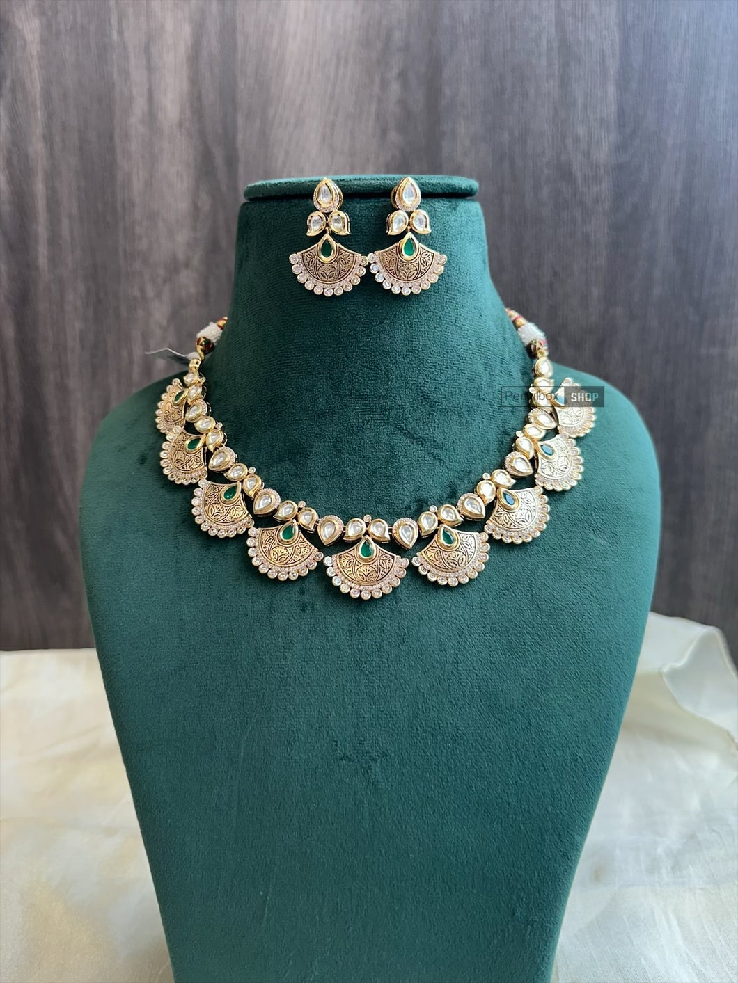Golden Golden Plated Premium Tayani kundan Ethnic necklace set