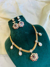 Load image into Gallery viewer, Moissanite Enamel Hanging Kundan Necklace set
