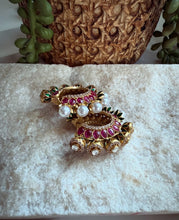 Load image into Gallery viewer, Moissanite Pearl Ruby Green Hoops earrings
