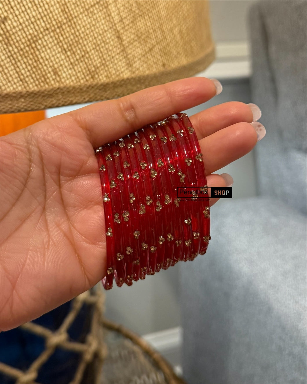 STONE Red glass Bangles 12 pcs 1 dozen – PencilboxShopUSA