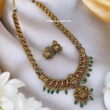 Load image into Gallery viewer, Lakshmi ji Pachi Kundan Double pendant long haram necklace set
