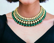 Load image into Gallery viewer, Green White Kundan back Meenakari Necklace set
