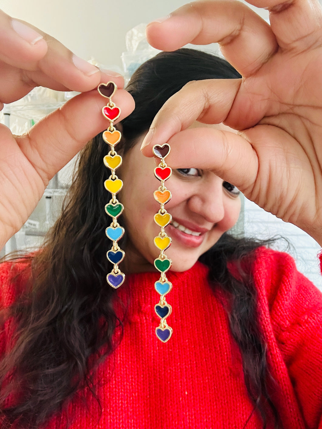 Hanging Multicolor Heart Dangling Earrings IDW