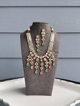 Load image into Gallery viewer, Rish 22k Gold plated Pink mint  Tayani drop Premium Necklace set
