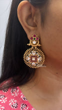 Load image into Gallery viewer, LEELA Multicolor Temple Kemp stone ethnic Gold Finish earrings
