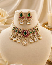 Load image into Gallery viewer, Ruby Green Tayani Gold Plated Choker Premium Necklace set

