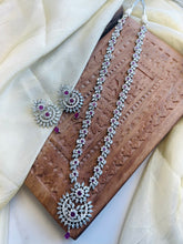 Load image into Gallery viewer, Long Hot pink Cz American Diamond Necklace set

