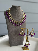 Load image into Gallery viewer, Radhs Purple Kundan Polki Necklace Set with Maangtikka
