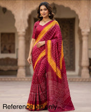 Load image into Gallery viewer, Bandhani Red Yellow pink Georgette Saree Elegant
