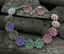Load image into Gallery viewer, German Silver Flower Multicolor Premium stone Necklace set

