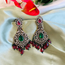 Load image into Gallery viewer, Victorian  American Diamond Ruby green Long Statement Dangling earrings
