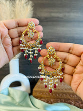 Load image into Gallery viewer, 14k gold plated Simple dainty earrings Ruby Chandbali drops
