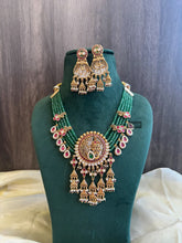 Load image into Gallery viewer, Green Peacock Pearl Ruby Green Multicolor Rajwadi Premium Necklace set
