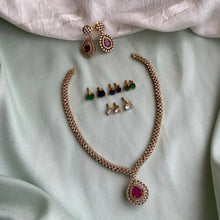 Load image into Gallery viewer, Changeable american diamond Single line Necklace set Temple Jewelry
