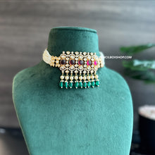 Load image into Gallery viewer, Tayani 22k gold Plated Ruby Green pearl Choker necklace set
