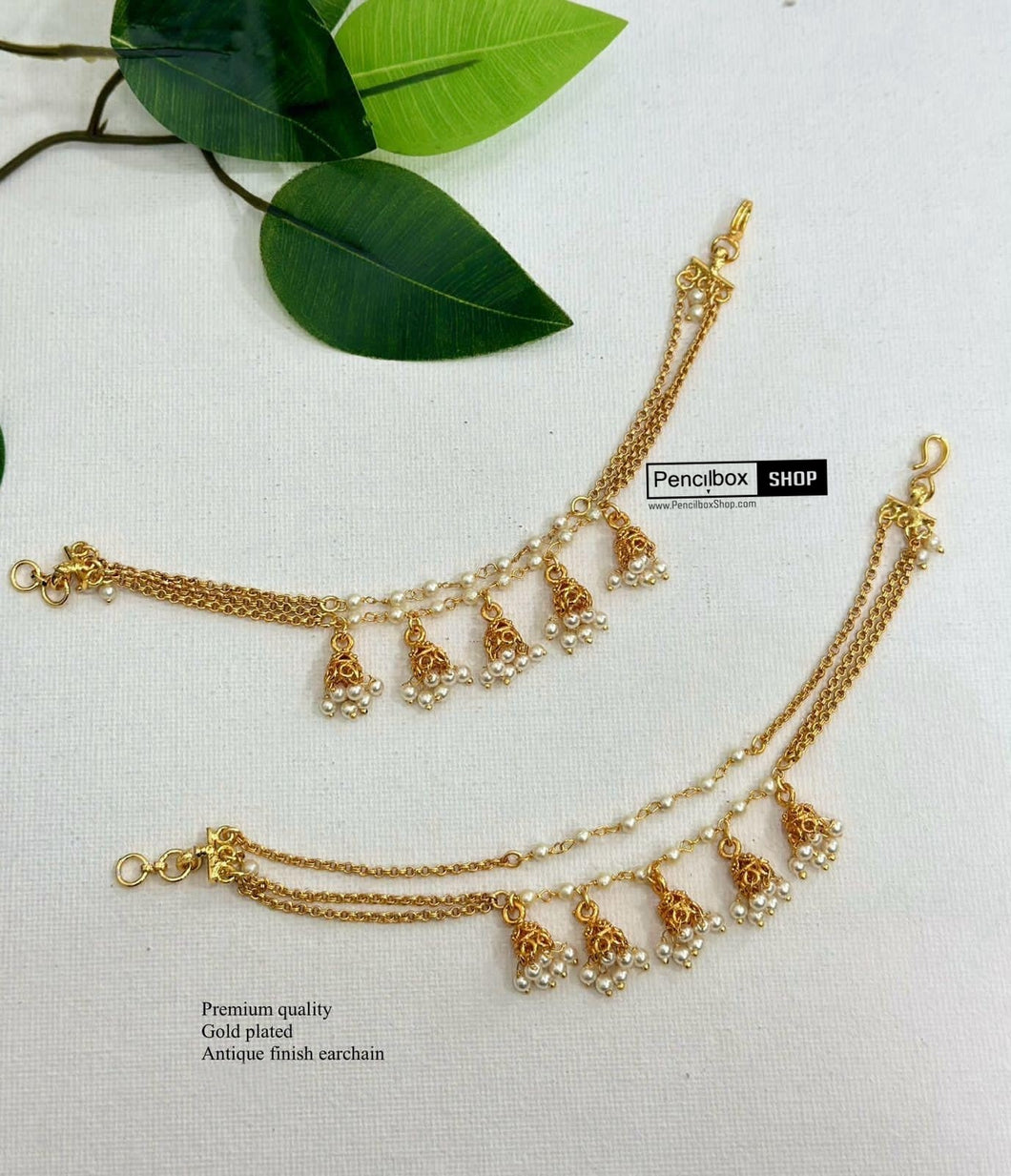 Stylish two layer gold plated Jhumki Golden beads Ear chain