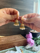 Load image into Gallery viewer, Charvi Small Kemp stone multicolor Fish Hook Jhumki Earrings
