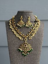 Load image into Gallery viewer, Exclusive cz kemp stone multicolor green drops Necklace set Temple Jewelry
