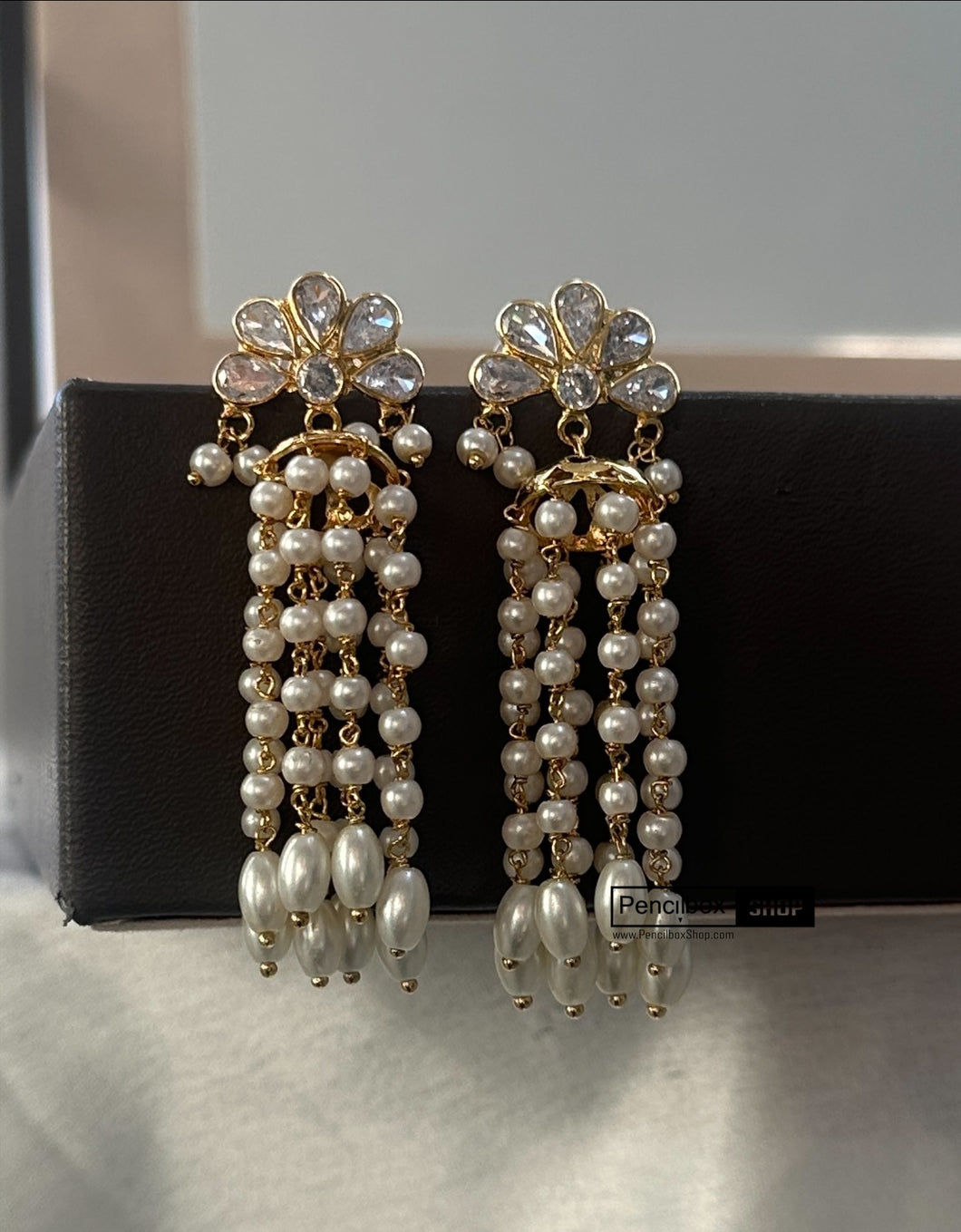 14k Gold plated Flower half circle Pearl Temple earringsf