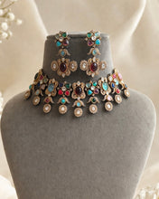 Load image into Gallery viewer, Sabya Inspired Celebrity Multicolored Gemstones Choker Premium Necklace set
