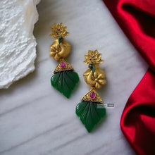 Load image into Gallery viewer, Peacock Amrapali Carved Stone Multicolor ethnic Gold Finish earrings
