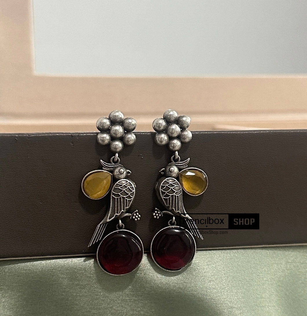 Cute bird German silver Stone Earrings