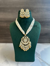 Load image into Gallery viewer, Dainty White Pearl Peacock Pachi Kundan long Mala set
