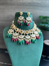 Load image into Gallery viewer, 22k gold plated Statement Ruby  Green Tayani Meenakari Necklace set
