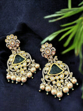 Load image into Gallery viewer, 22k gold plated Green Tayani carved Peacock earrings
