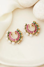 Load image into Gallery viewer, Moissanite Pearl Ruby Green Hoops earrings
