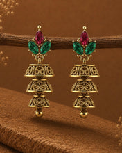 Load image into Gallery viewer, Small Kemp Stone Brass Jhumka Earrings

