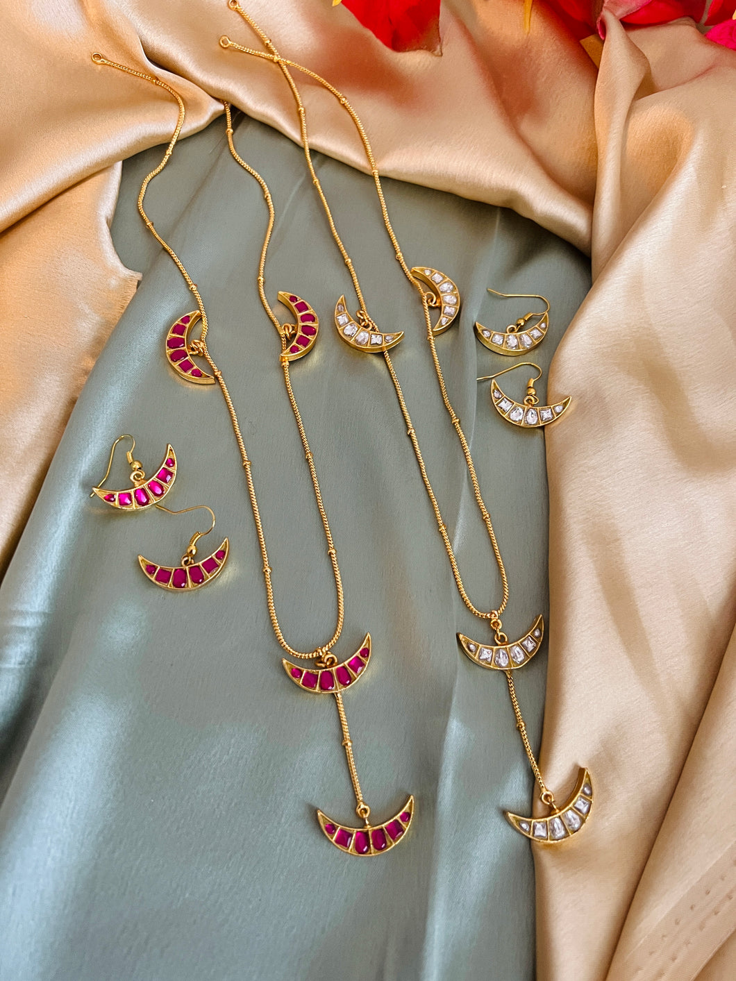 Long Delicate Jadau kundan dainty necklace set