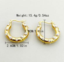 Load image into Gallery viewer, 18k gold plated Dainty pearl Stainless Steel hoop earrings IDW
