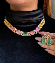 Load image into Gallery viewer, Premium Golden Doublet Pastel Multicolor Moissanite Necklace set
