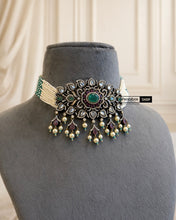 Load image into Gallery viewer, Ruby Green Silver Celebrity American Diamond Choker necklace set
