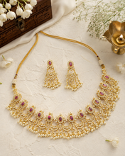 Load image into Gallery viewer, Multiple Colors-Golden guttapusalu cz Ethnic Necklace set temple jewelry
