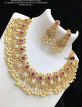 Load image into Gallery viewer, Multiple Colors-Golden guttapusalu cz Ethnic Necklace set temple jewelry
